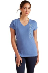 2024 Ariat Womens Vertical Logo V Short Sleeve T-Shirt 10048602 - Dutch Blue